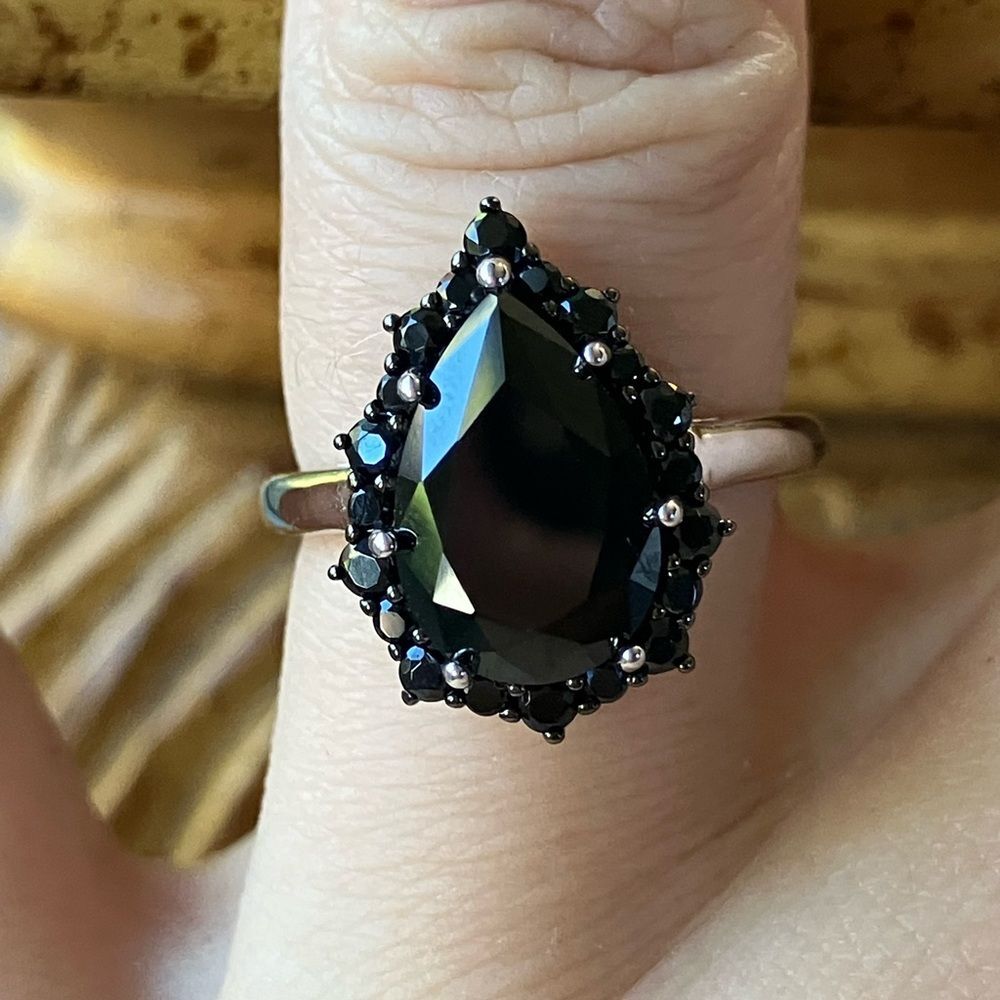 Natural Black Spinel Sterling Silver Ring Size 6